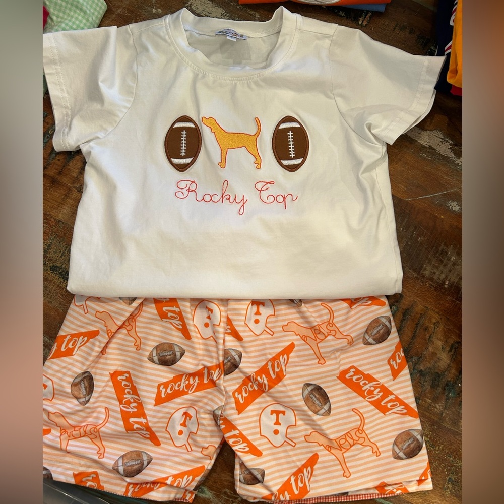 Dog and football orange and white matching set